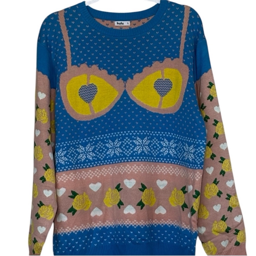 Hulu The Shrill TV "Wine 'Em" Crew Neck Sweater Size L